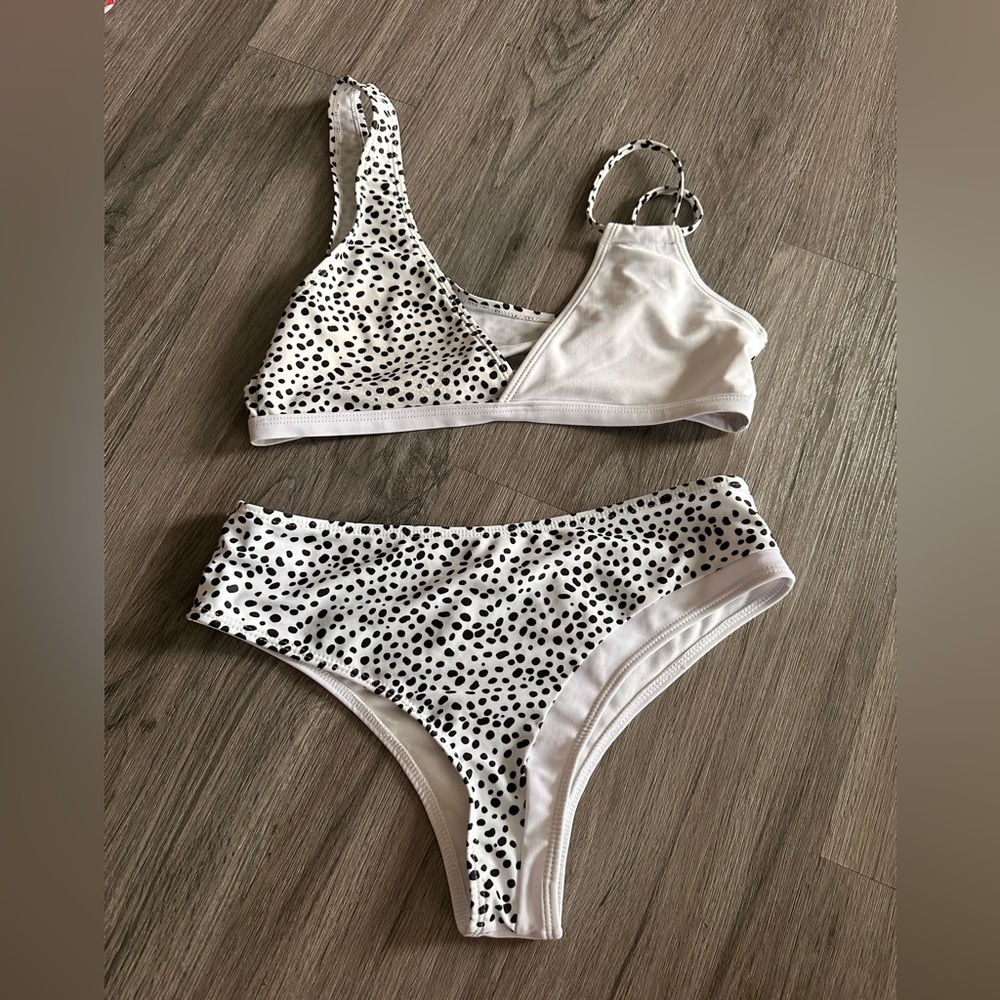 White and Black Polka Dot Bikini Set